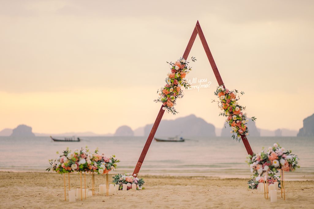 Krabi proposal, Krabi beach wedding decoration, Krabi photographer, Krabi decoration, Surprise proposal on the beach at Krabi, Krabi proposal decoration, Krabi wedding planner