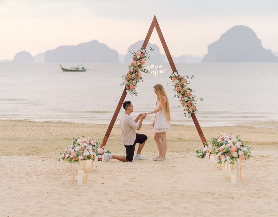 Krabi proposal, Krabi beach wedding decoration, Krabi photographer, Krabi decoration, Surprise proposal on the beach at Krabi, Krabi proposal decoration, Krabi wedding planner